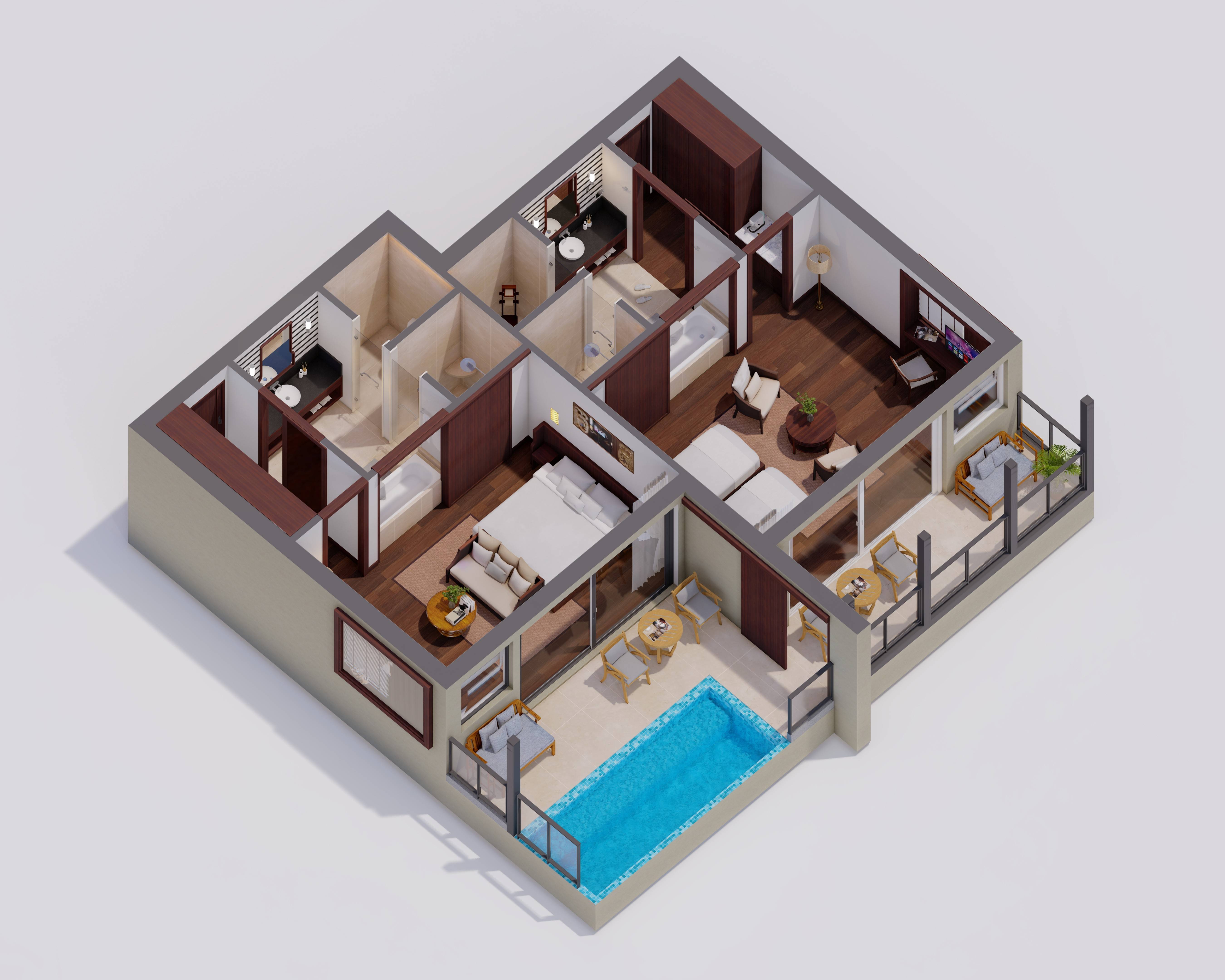  Suite avec piscine, deux chambres et vue panoramique sur la mer